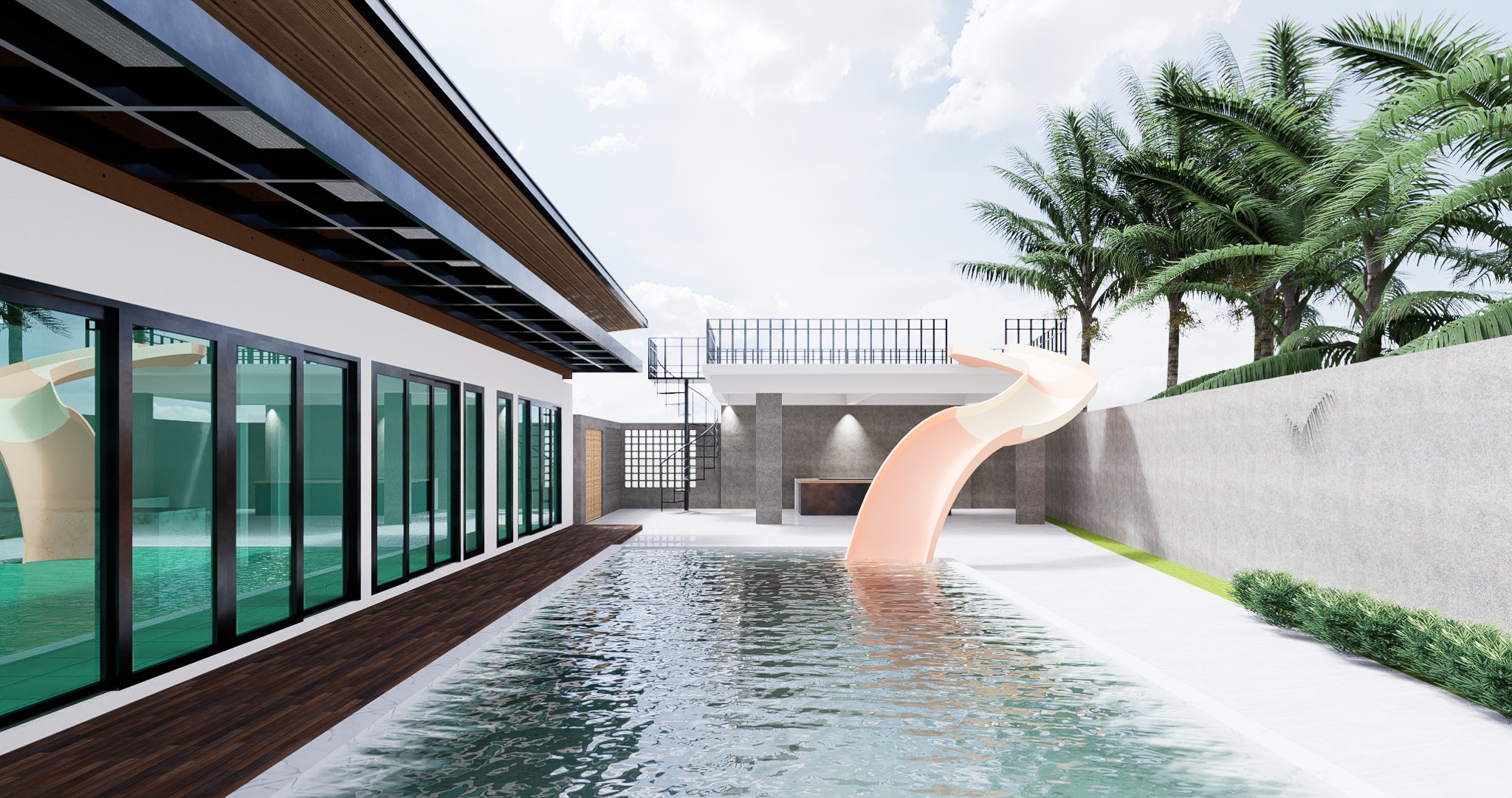 Design render of Khanom Pool Villa: Poolside glazing