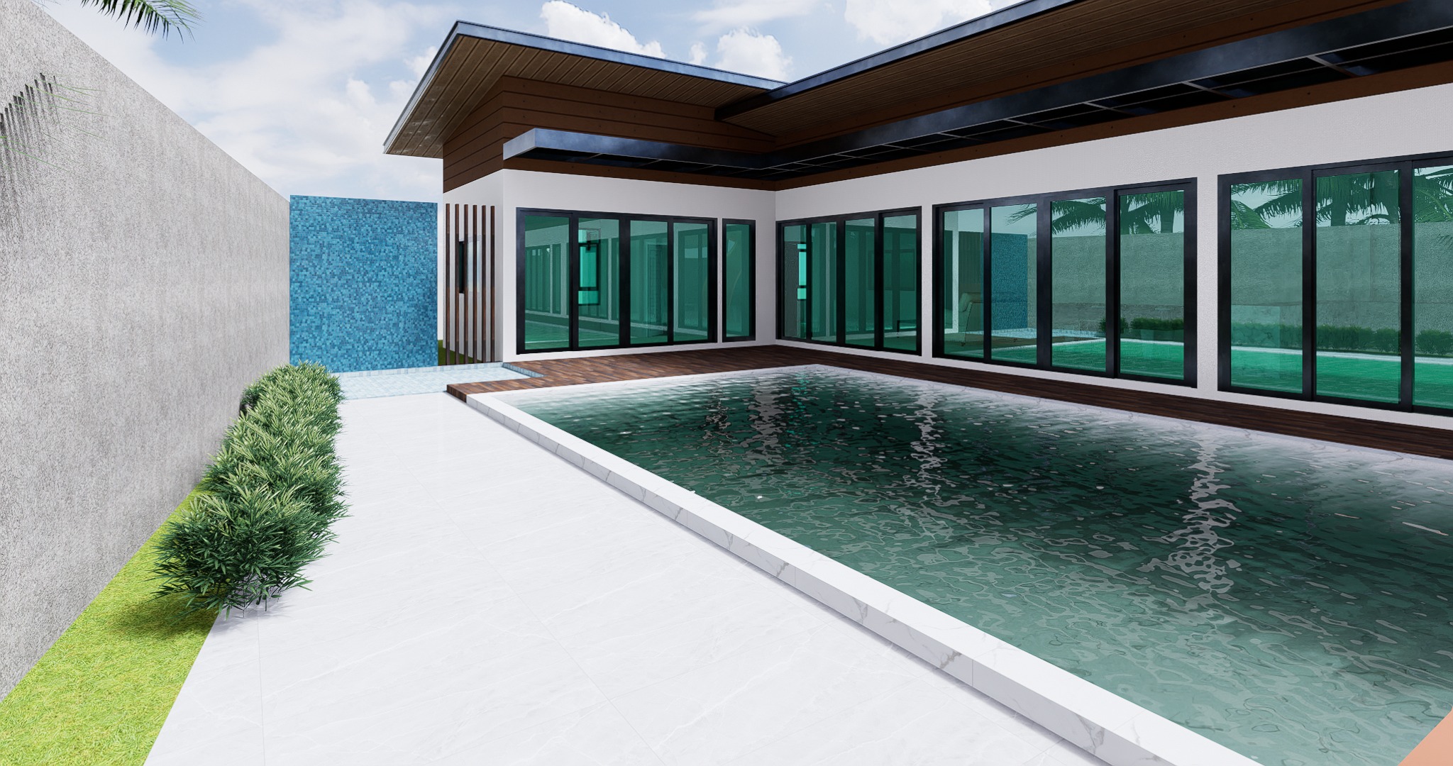 Design render of Khanom Pool Villa: View across the pool