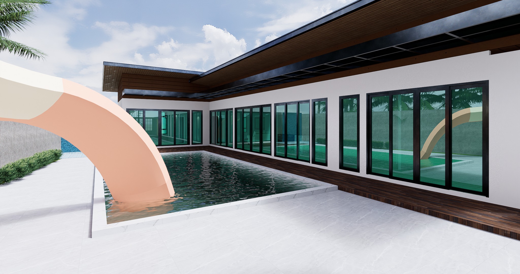 Design render of Khanom Pool Villa: Slide and pool edge