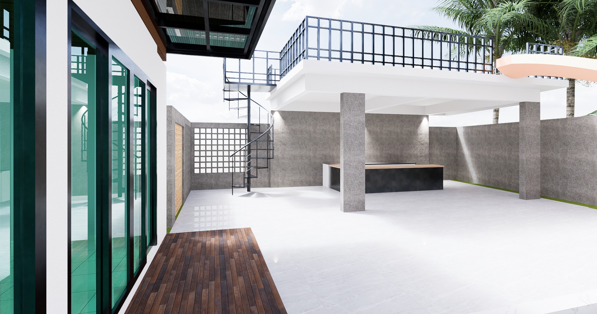 Design render of Khanom Pool Villa: Raised terrace and stair