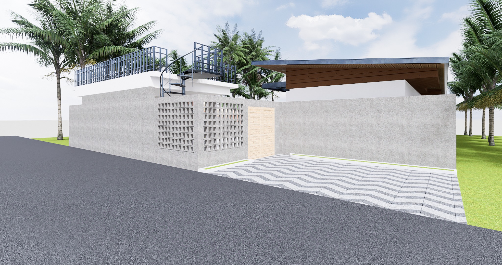 Design render of Khanom Pool Villa: Boundary and entrance