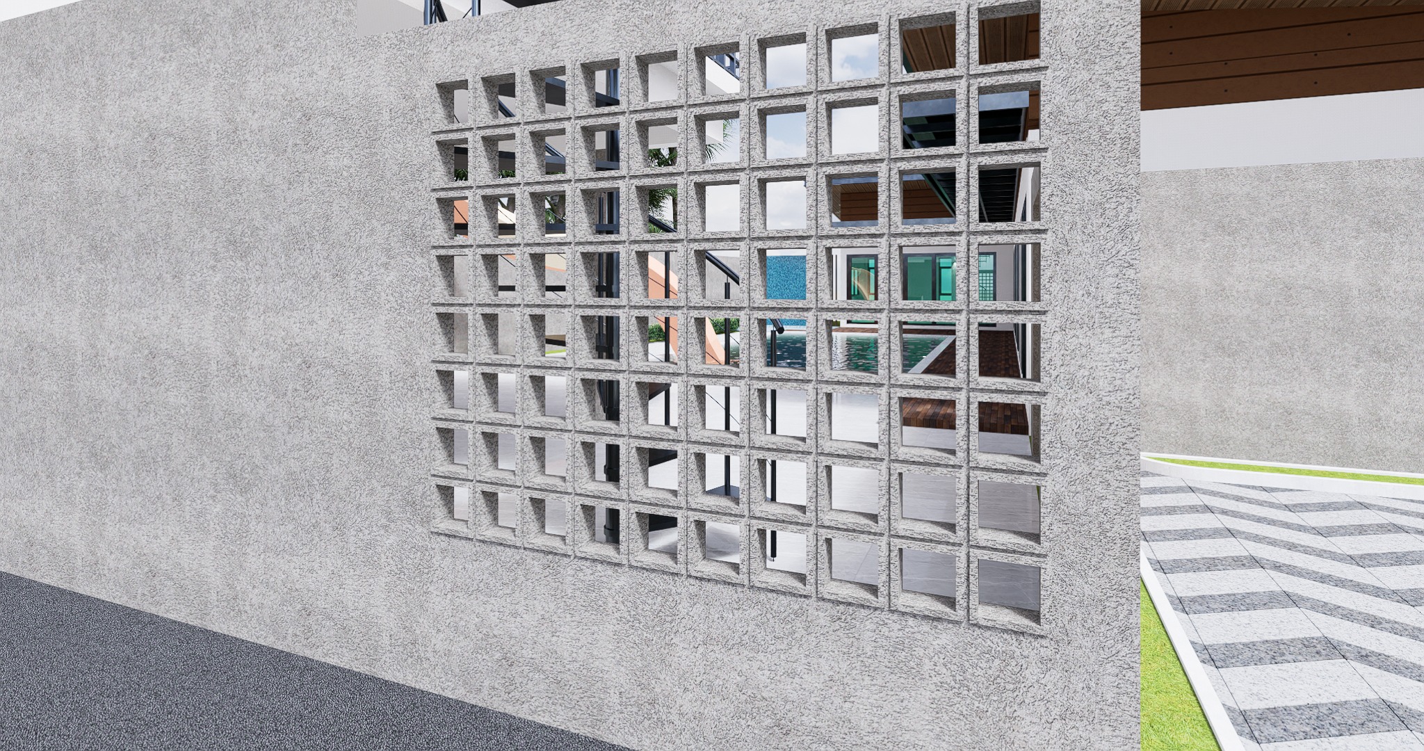 Design render of Khanom Pool Villa: Breeze-block detail
