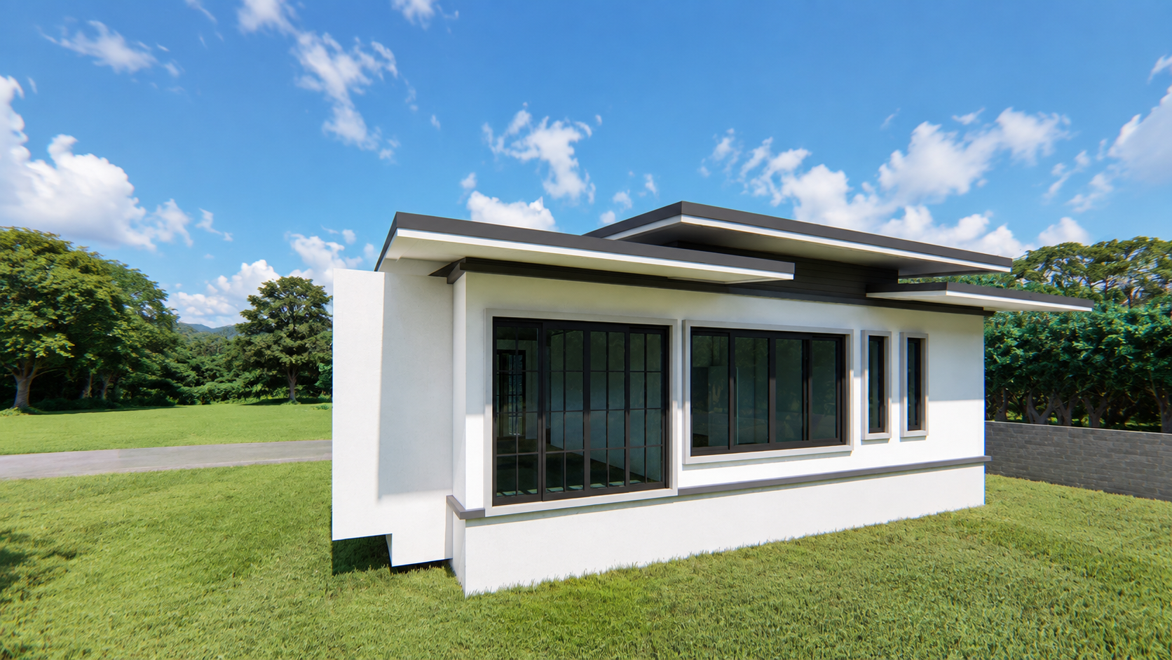 Design render — side elevation of the single-storey house