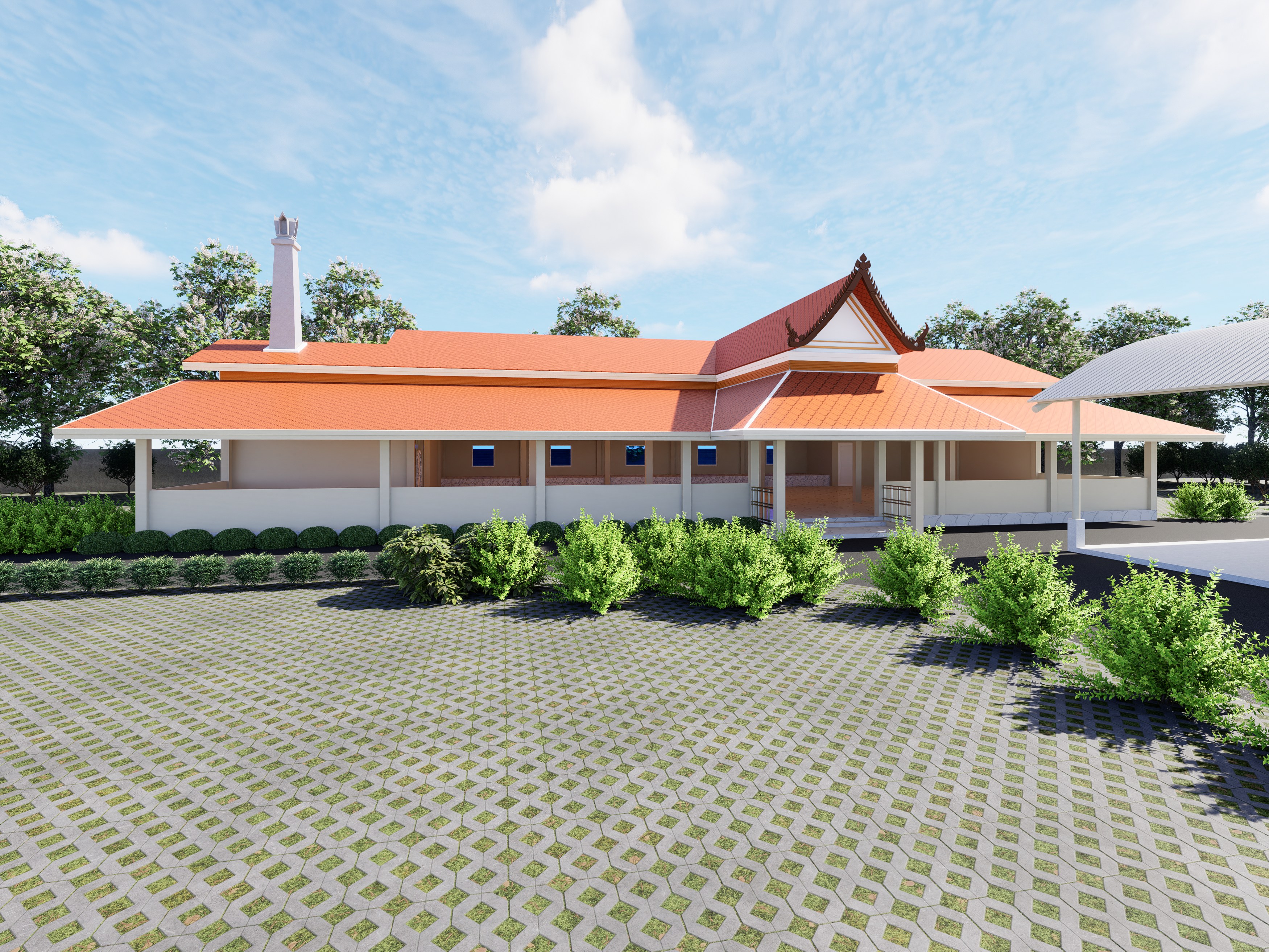 Design render of the multipurpose temple pavilion: Pavilion and forecourt