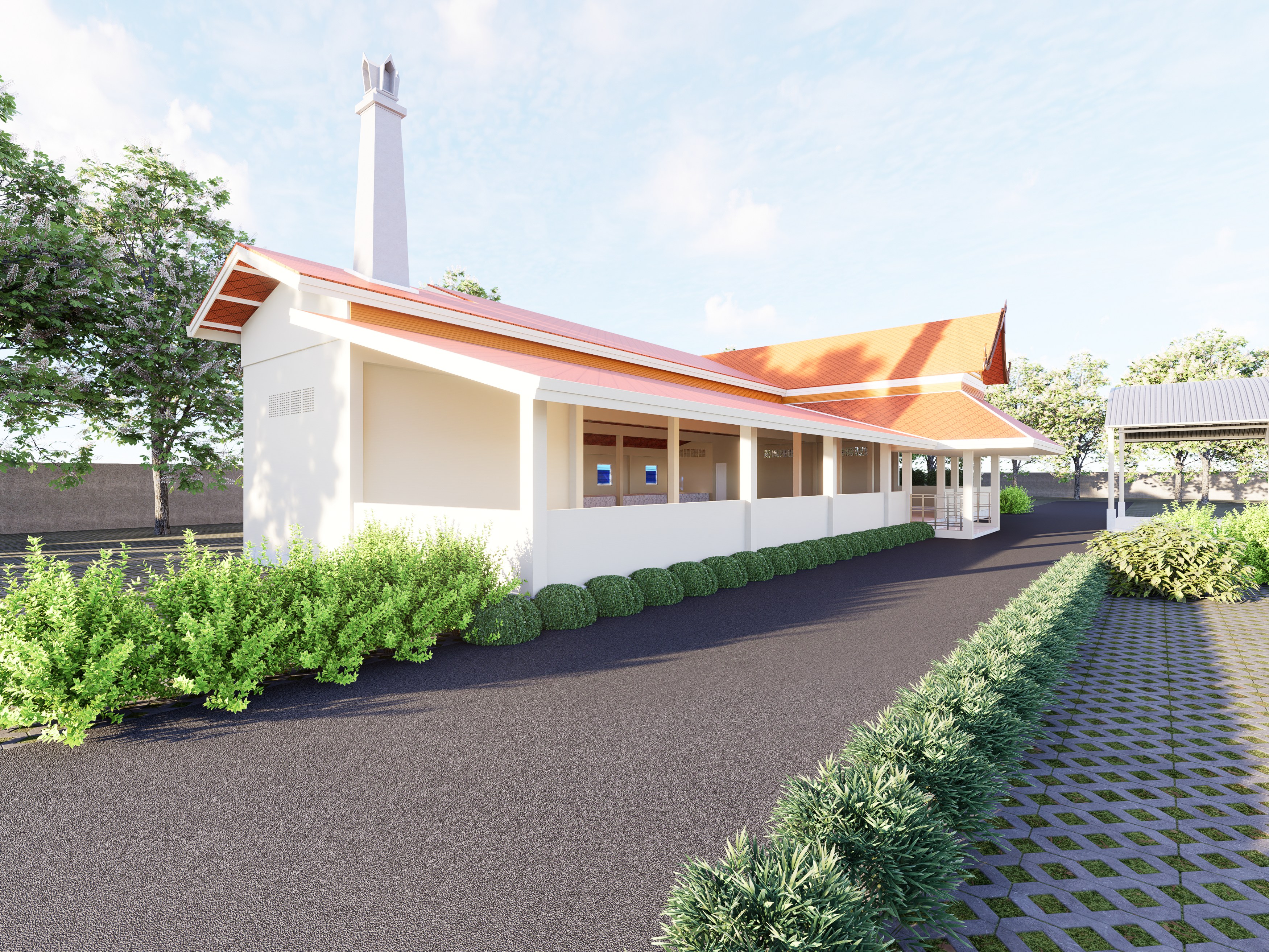 Design render of the multipurpose temple pavilion: Side elevation