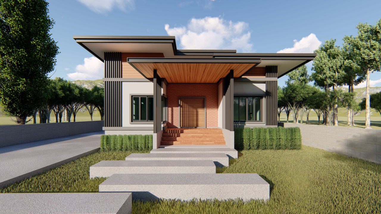 Design render of the Thasala house: Entrance elevation