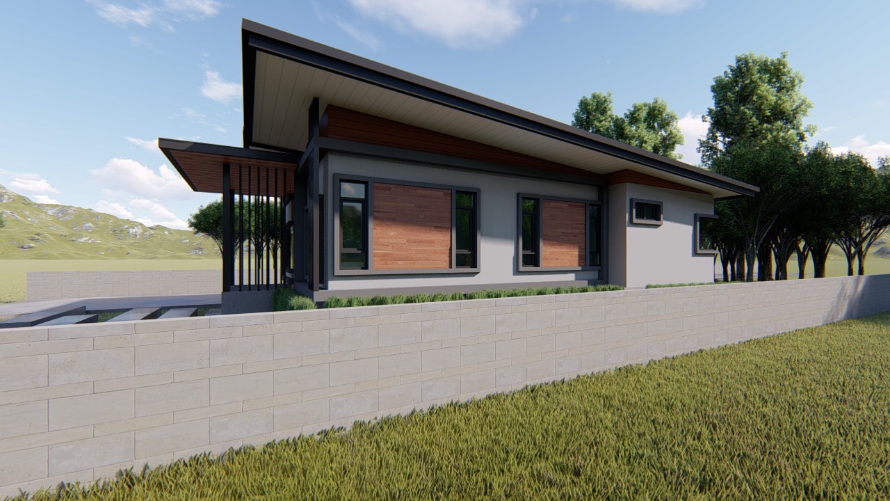 Design render of the Thasala house: Side elevation