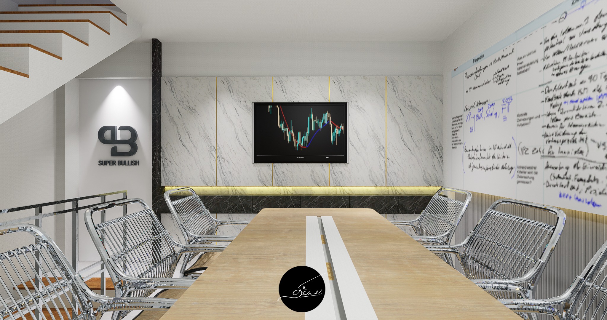 Design render of Trader Office: Meeting area design