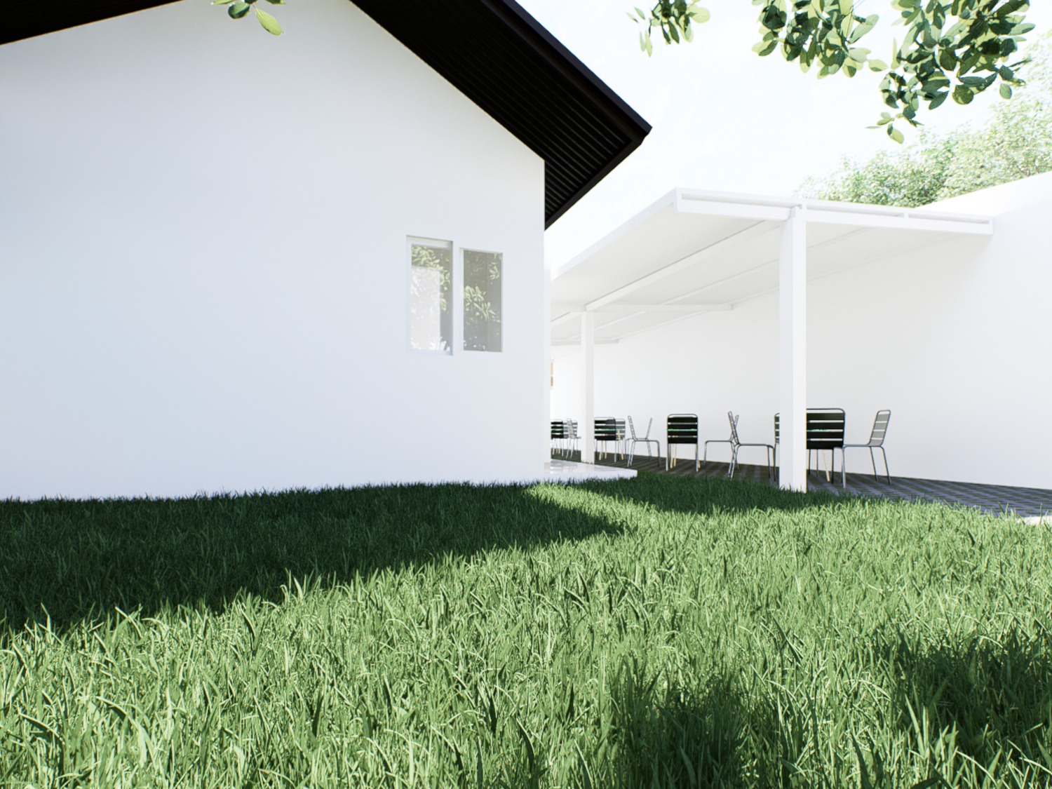 Design render of Tutoring School: Side garden