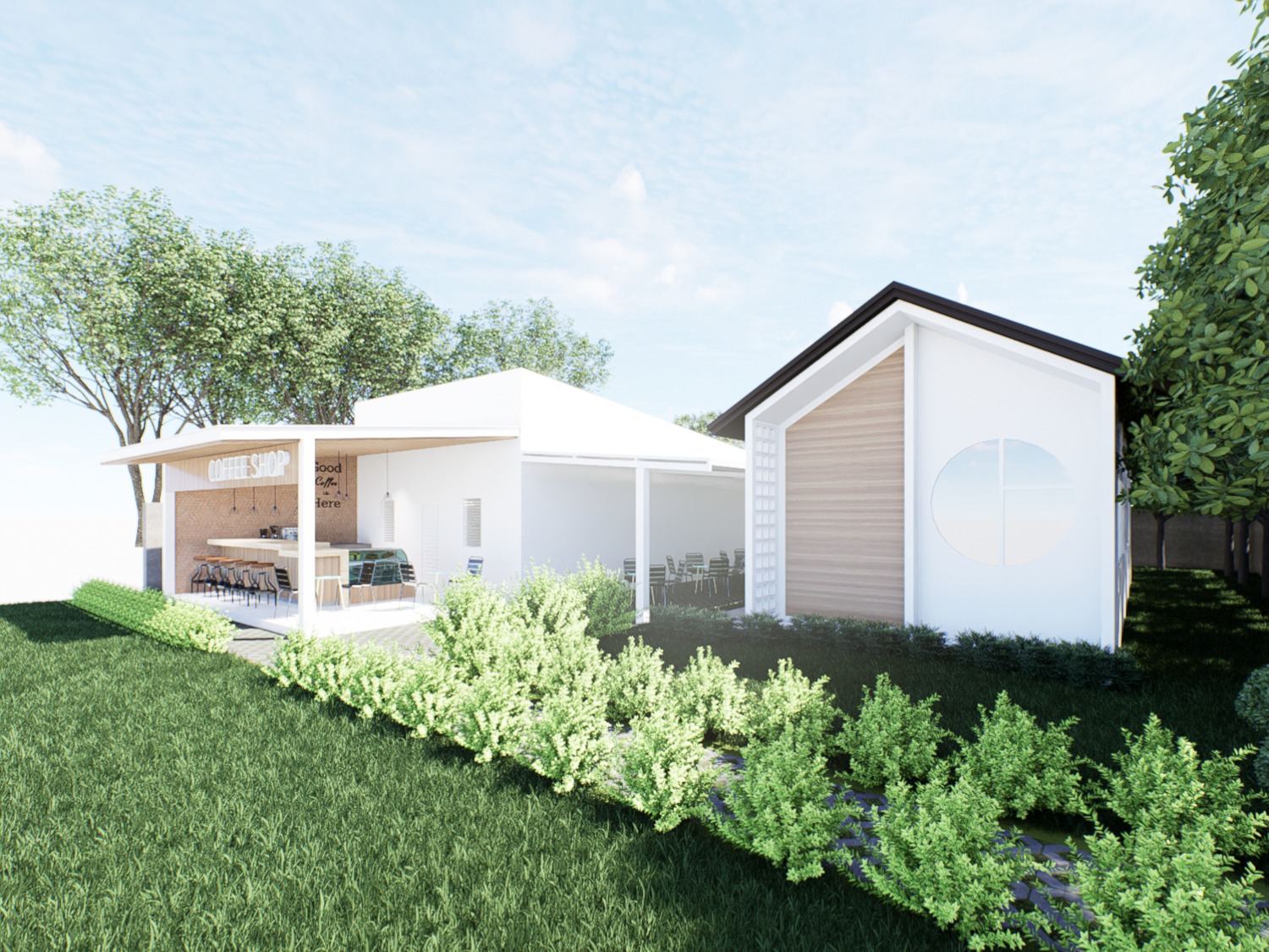 Design render of Tutoring School: Buildings and landscape