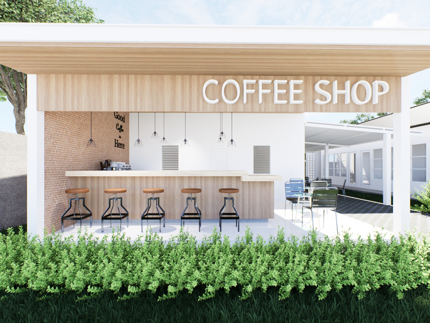 Design render of Tutoring School: Cafe counter frontage