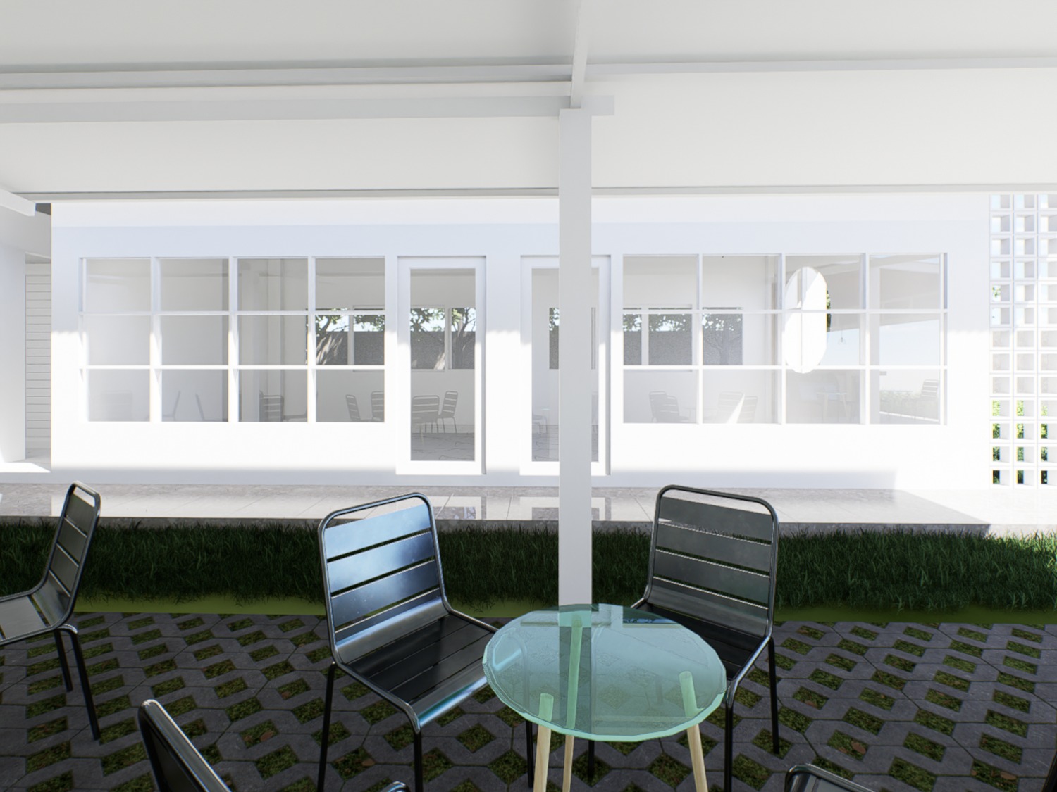 Design render of Tutoring School: Sheltered outdoor seating