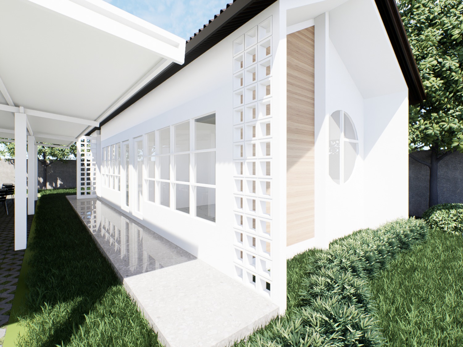 Design render of Tutoring School: Covered circulation