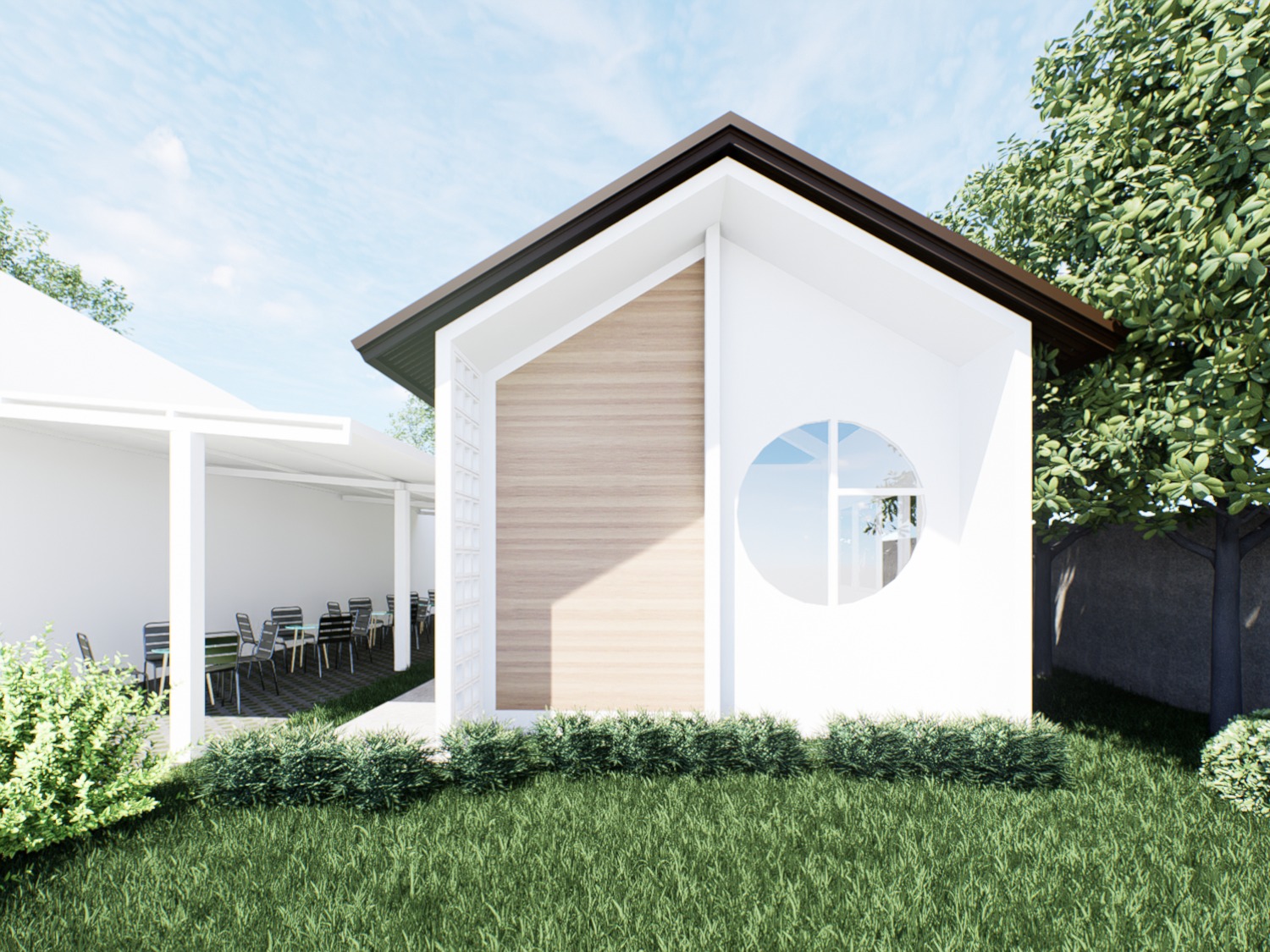 Design render of Tutoring School: Gabled school building